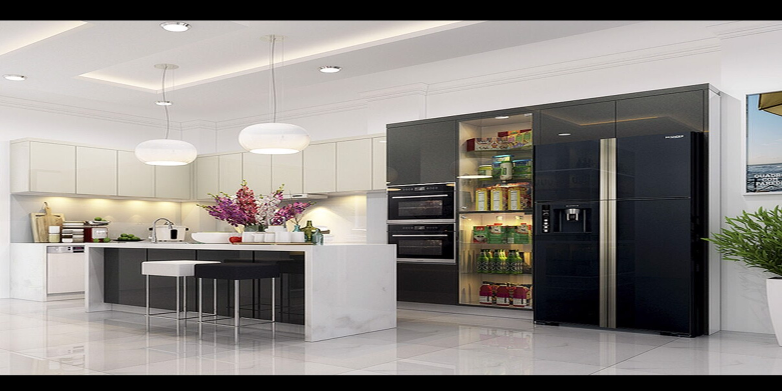 Mueble de cocina pequeña con gabinetes superiores y estantería abierta