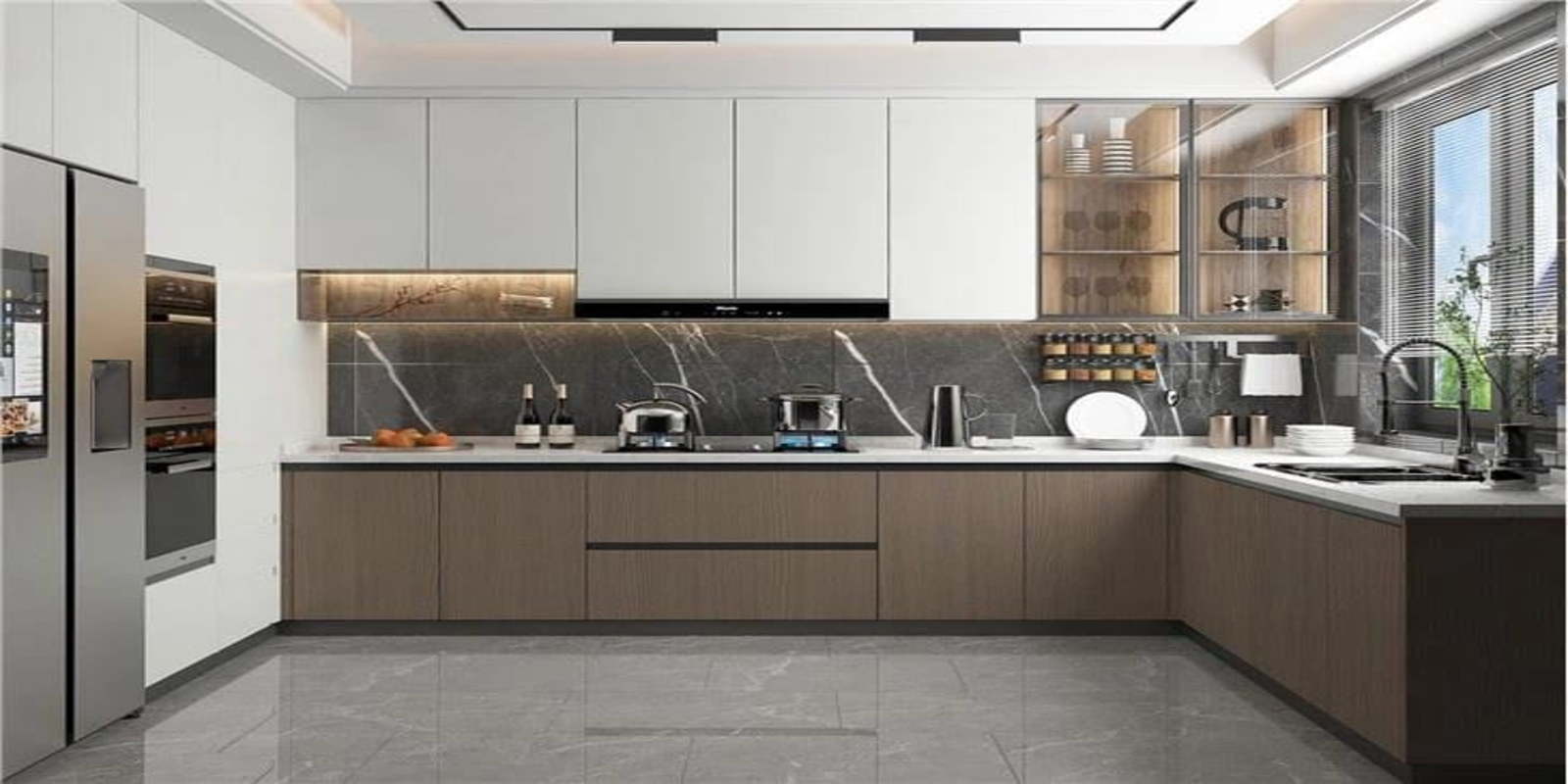 Cocina rústica con gabinetes de madera veteada y herrajes antiguos