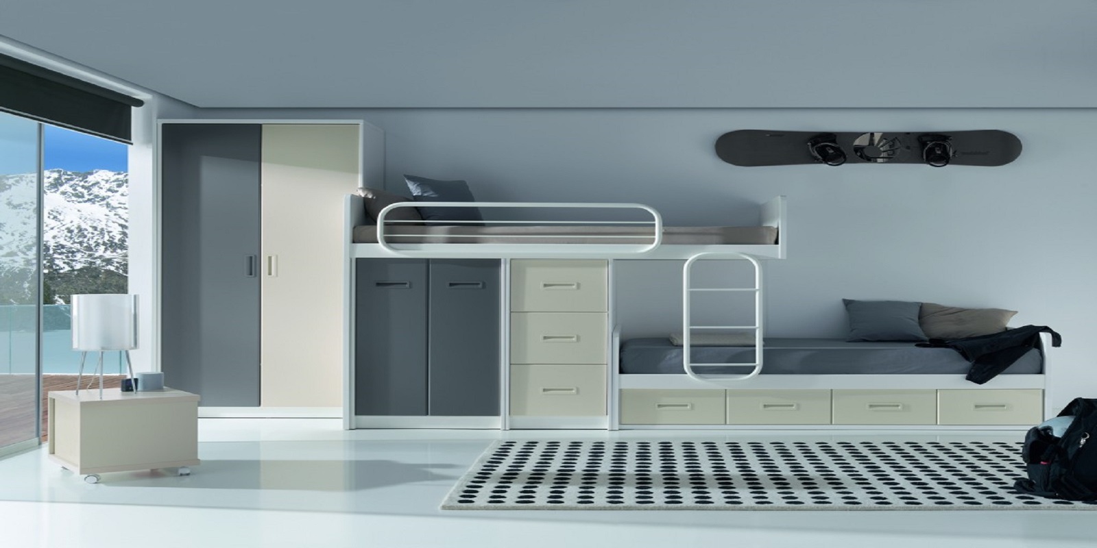 Cama nido multifuncional con cajones inferiores y escritorio extraíble