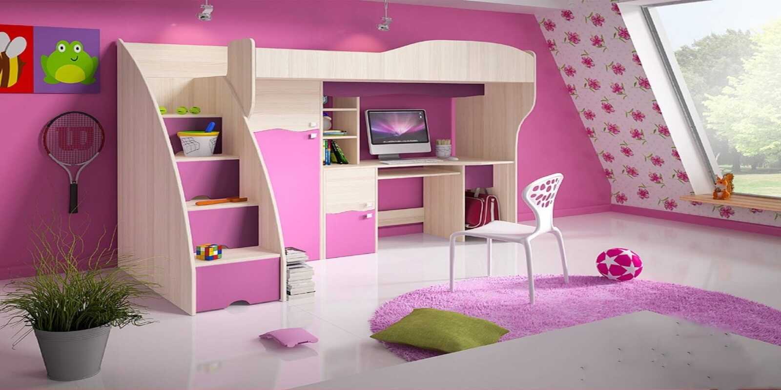 Dormitorio juvenil con escritorio flotante y estantería de colores vivos