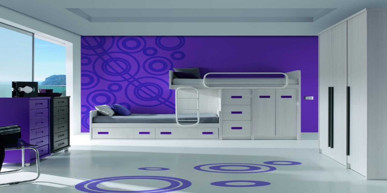 Clóset juvenil de melamina con puertas de colores azul y amarillo, y organizadores interiores