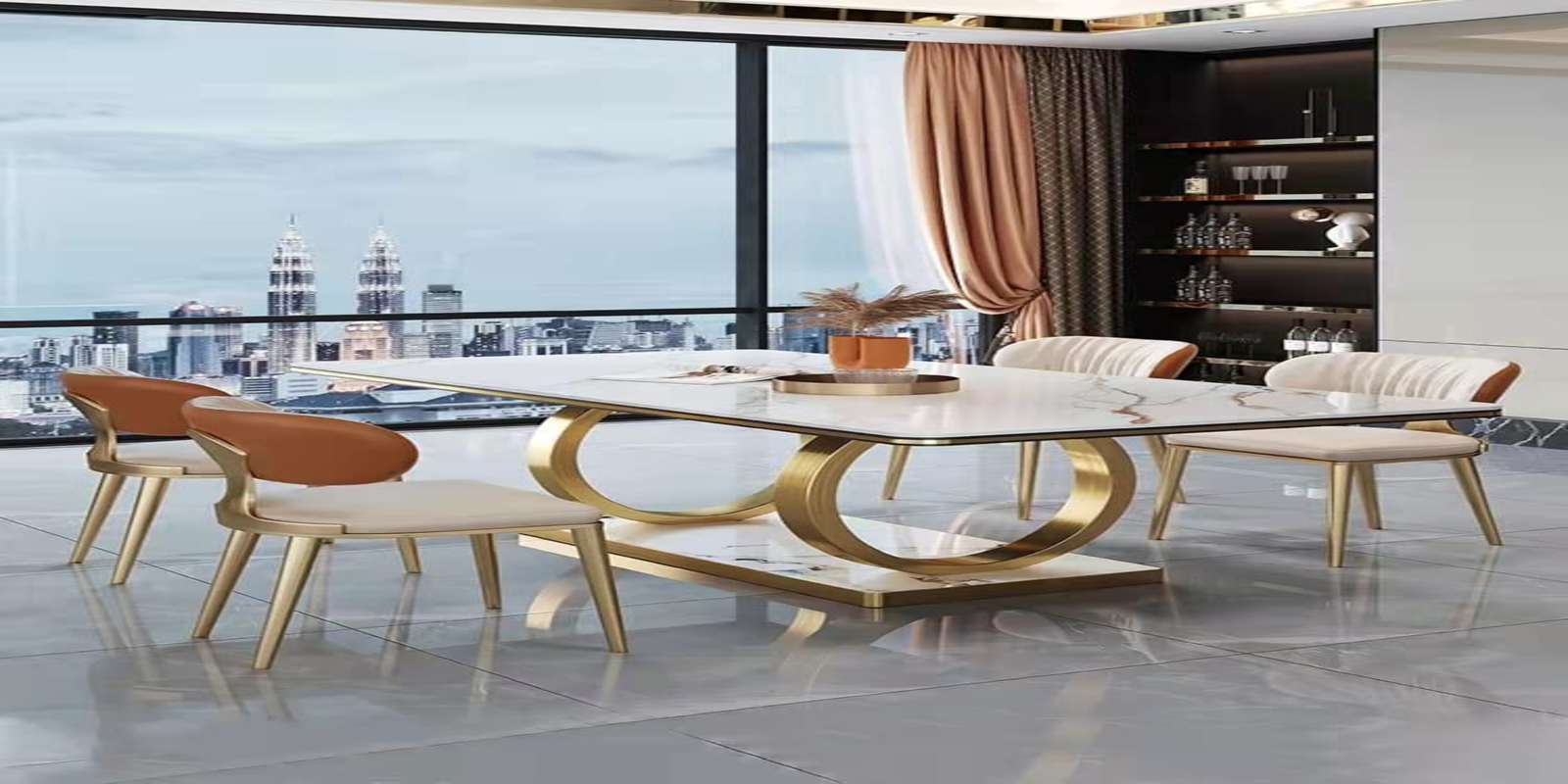 Mesa de comedor rectangular de madera oscura con capacidad para 6 sillas